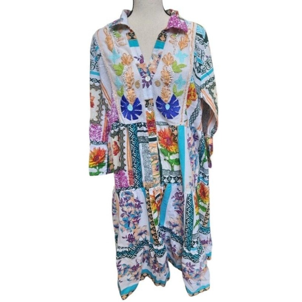 Parsley & Sage Waverly Tiered Floral Embroidered Dress Size Large Boho